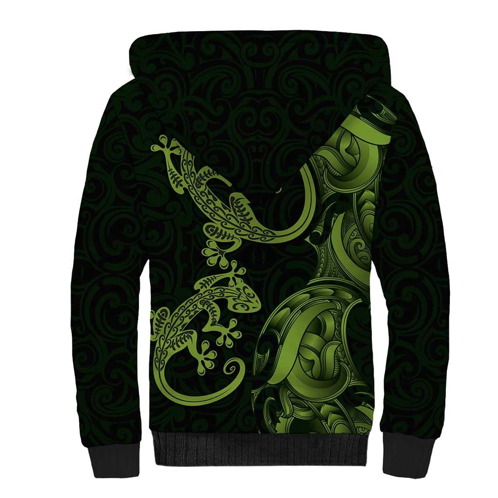 New Zealand Gecko Maori Art Tattoo Sherpa Hoodie LT03 - Polynesian Pride
