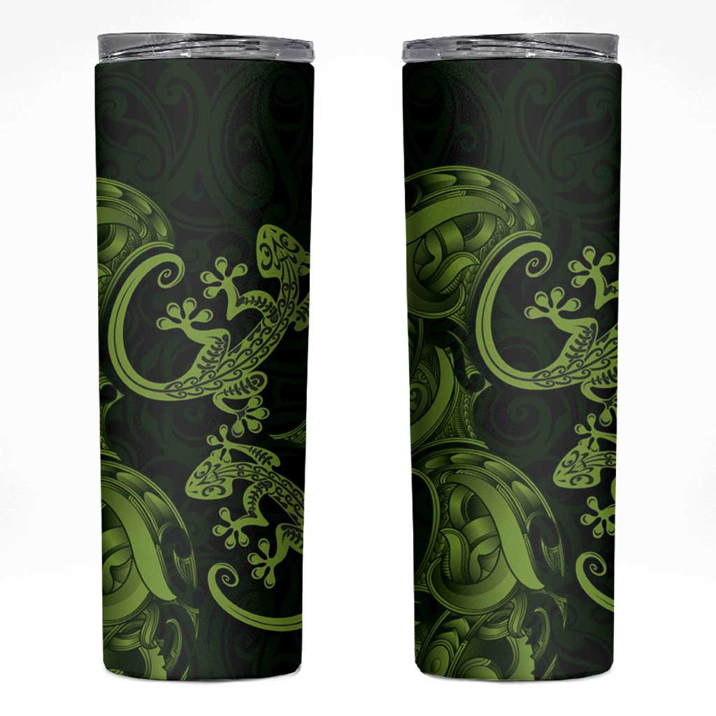 New Zealand Gecko Maori Art Tattoo Skinny Tumbler LT03 Green - Polynesian Pride