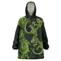 New Zealand Gecko Maori Art Tattoo Wearable Blanket Hoodie LT03 One Size Green - Polynesian Pride