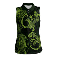New Zealand Gecko Maori Art Tattoo Women Sleeveless Polo Shirt LT03 Female Green - Polynesian Pride