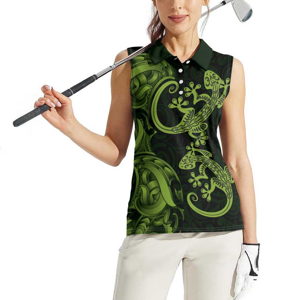New Zealand Gecko Maori Art Tattoo Women Sleeveless Polo Shirt LT03 - Polynesian Pride