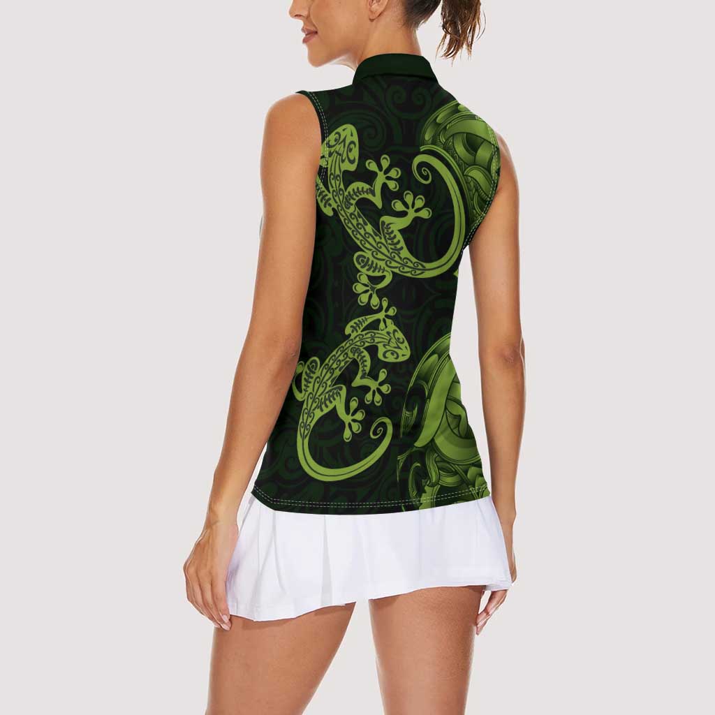 New Zealand Gecko Maori Art Tattoo Women Sleeveless Polo Shirt LT03 - Polynesian Pride