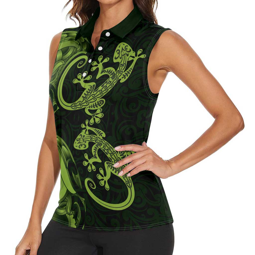 New Zealand Gecko Maori Art Tattoo Women Sleeveless Polo Shirt LT03 - Polynesian Pride