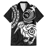 Personalised New Zealand Family Matching Mermaid Dress and Hawaiian Shirt Stylized Kiwi Bird Tattoo Mix Koru Circle and Maori Ethnic Vibe LT03 Dad's Shirt - Short Sleeve Black - Polynesian Pride