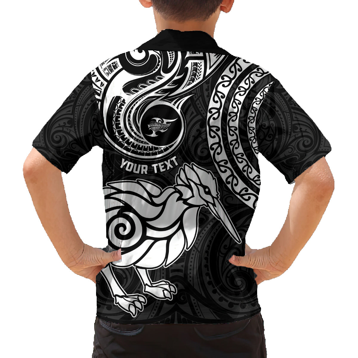 Personalised New Zealand Family Matching Off Shoulder Long Sleeve Dress and Hawaiian Shirt Stylized Kiwi Bird Tattoo Mix Koru Circle and Maori Ethnic Vibe LT03 - Polynesian Pride