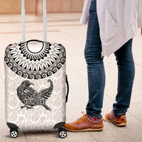 Custom New Zealand Luggage Cover Tui Bird and Koru Circle Mix Silver Fern Pattern LT03 White - Polynesian Pride