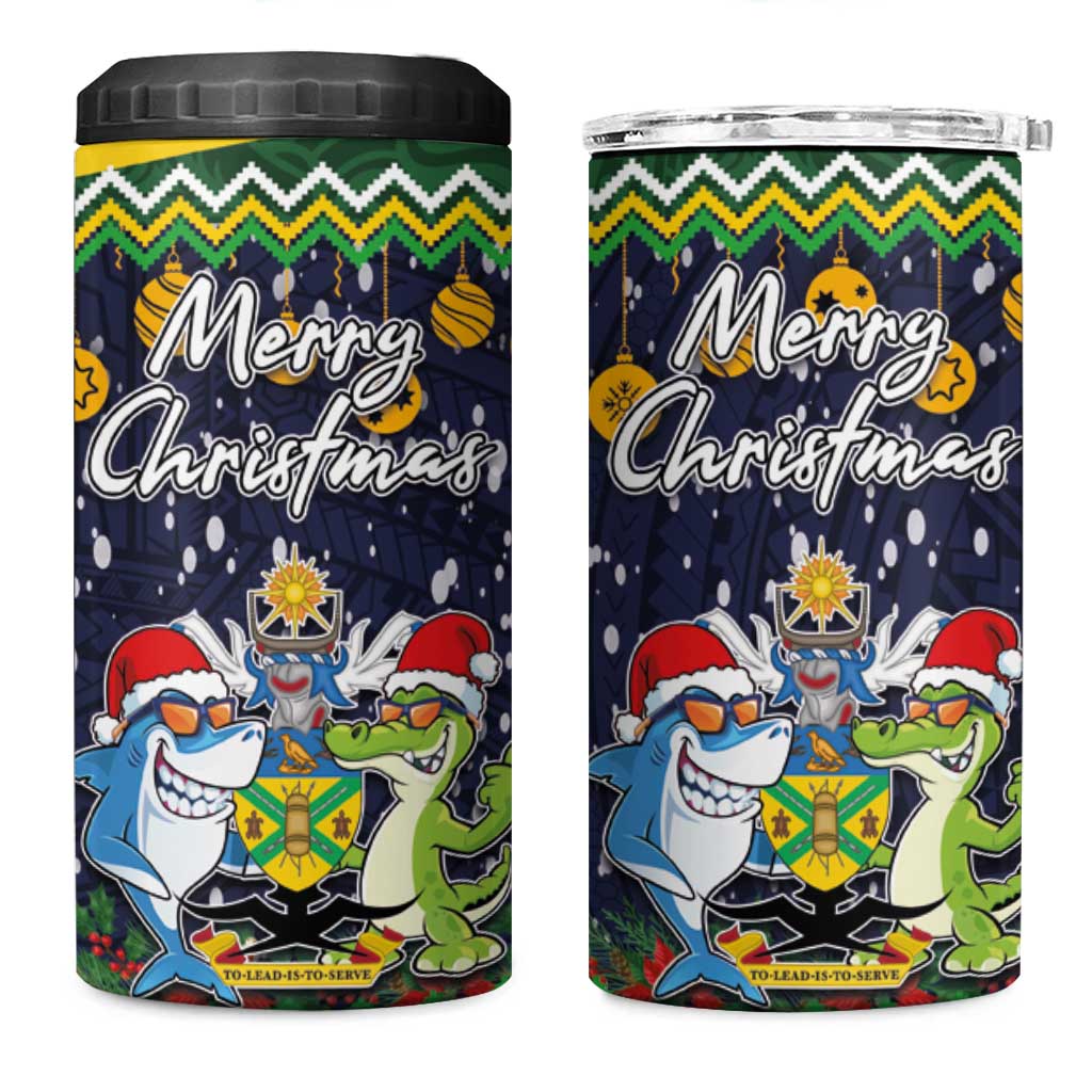 Funny Crocodile and Shark Solomon Islands Christmas 4 in 1 Can Cooler Tumbler with National Seal Melanesian Pattern LT03 One Size: 16 oz Blue - Polynesian Pride