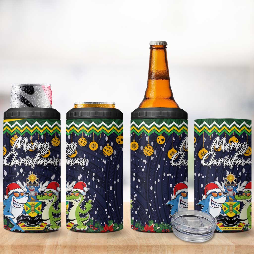 Funny Crocodile and Shark Solomon Islands Christmas 4 in 1 Can Cooler Tumbler with National Seal Melanesian Pattern LT03 - Polynesian Pride