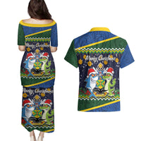 Funny Crocodile and Shark Solomon Islands Christmas Couples Matching Puletasi and Hawaiian Shirt with National Seal Melanesian Pattern LT03 - Polynesian Pride