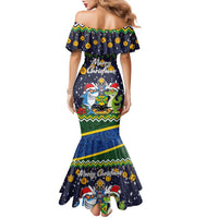 Funny Crocodile and Shark Solomon Islands Christmas Family Matching Mermaid Dress and Hawaiian Shirt with National Seal Melanesian Pattern LT03 - Polynesian Pride