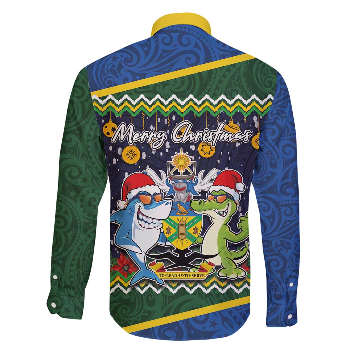 Funny Crocodile and Shark Solomon Islands Christmas Family Matching Off The Shoulder Long Sleeve Dress and Hawaiian Shirt with National Seal Melanesian Pattern LT03 - Polynesian Pride