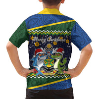 Funny Crocodile and Shark Solomon Islands Christmas Family Matching Off Shoulder Maxi Dress and Hawaiian Shirt with National Seal Melanesian Pattern LT03 - Polynesian Pride
