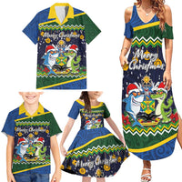 Funny Crocodile and Shark Solomon Islands Christmas Family Matching Summer Maxi Dress and Hawaiian Shirt with National Seal Melanesian Pattern LT03 - Polynesian Pride