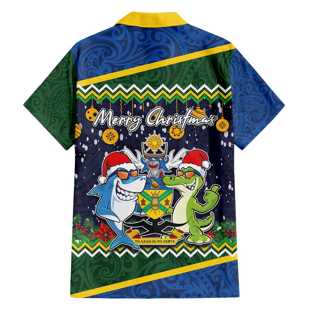Funny Crocodile and Shark Solomon Islands Christmas Family Matching Tank Maxi Dress and Hawaiian Shirt with National Seal Melanesian Pattern LT03 - Polynesian Pride