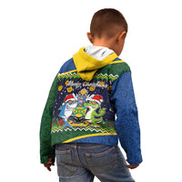 Funny Crocodile and Shark Solomon Islands Christmas Kid Hoodie with National Seal Melanesian Pattern