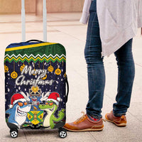 Funny Crocodile and Shark Solomon Islands Christmas Luggage Cover with National Seal Melanesian Pattern