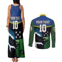 Custom Solomon Islands Rugby Couples Matching Tank Maxi Dress and Long Sleeve Button Shirt Arty Shark and Crocodile Solomon Islands National Emblems LT03 - Polynesian Pride