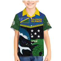 Custom Solomon Islands Rugby Family Matching Mermaid Dress and Hawaiian Shirt Arty Shark and Crocodile Solomon Islands National Emblems LT03 Son's Shirt Blue - Polynesian Pride