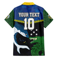 Custom Solomon Islands Rugby Family Matching Off Shoulder Maxi Dress and Hawaiian Shirt Arty Shark and Crocodile Solomon Islands National Emblems LT03 - Polynesian Pride