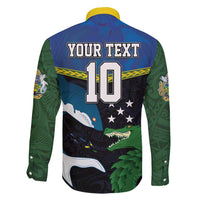 Custom Solomon Islands Rugby Family Matching Off Shoulder Maxi Dress and Hawaiian Shirt Arty Shark and Crocodile Solomon Islands National Emblems LT03 - Polynesian Pride