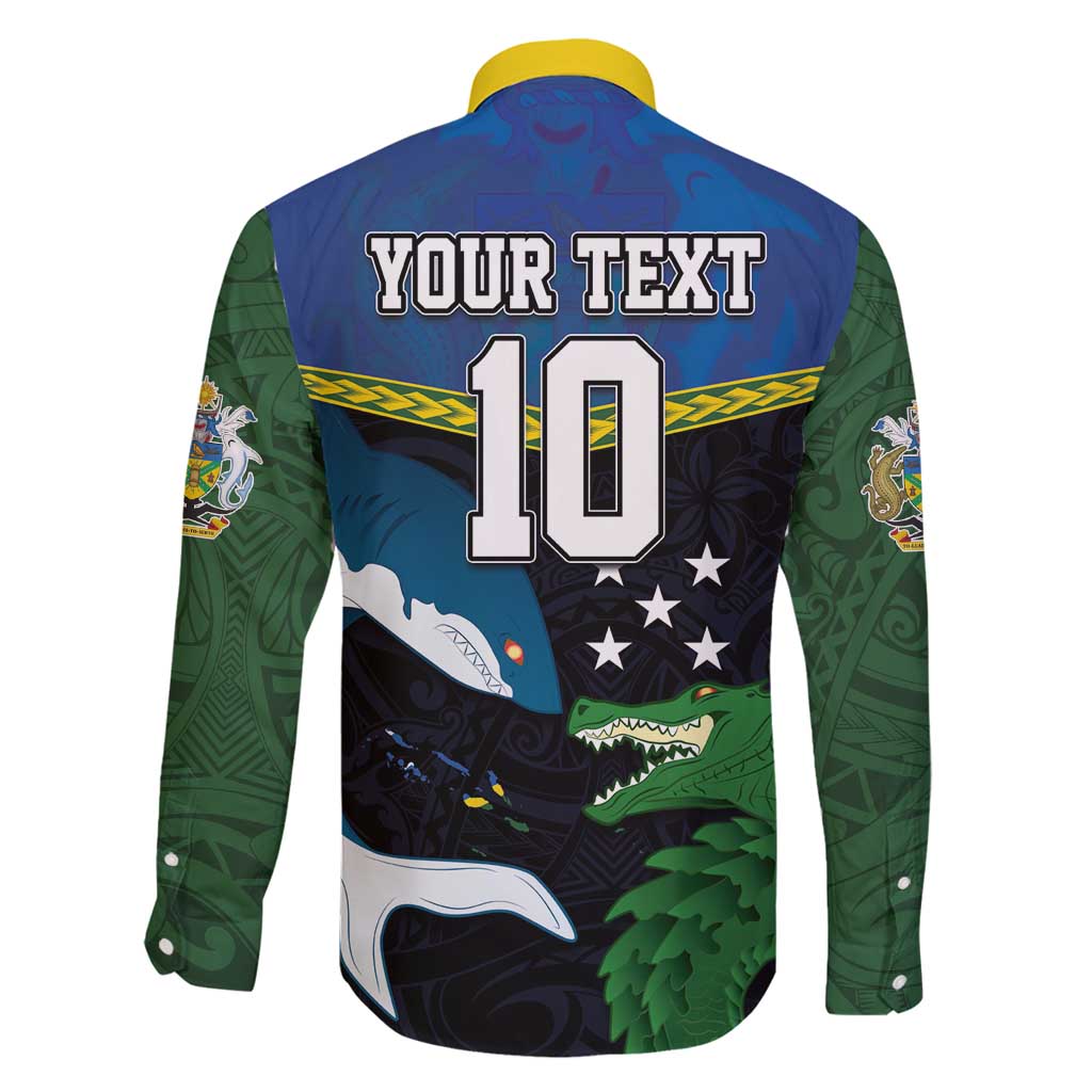 Custom Solomon Islands Rugby Family Matching Puletasi and Hawaiian Shirt Arty Shark and Crocodile Solomon Islands National Emblems LT03 - Polynesian Pride