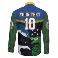 Custom Solomon Islands Rugby Family Matching Short Sleeve Bodycon Dress and Hawaiian Shirt Arty Shark and Crocodile Solomon Islands National Emblems LT03 - Polynesian Pride