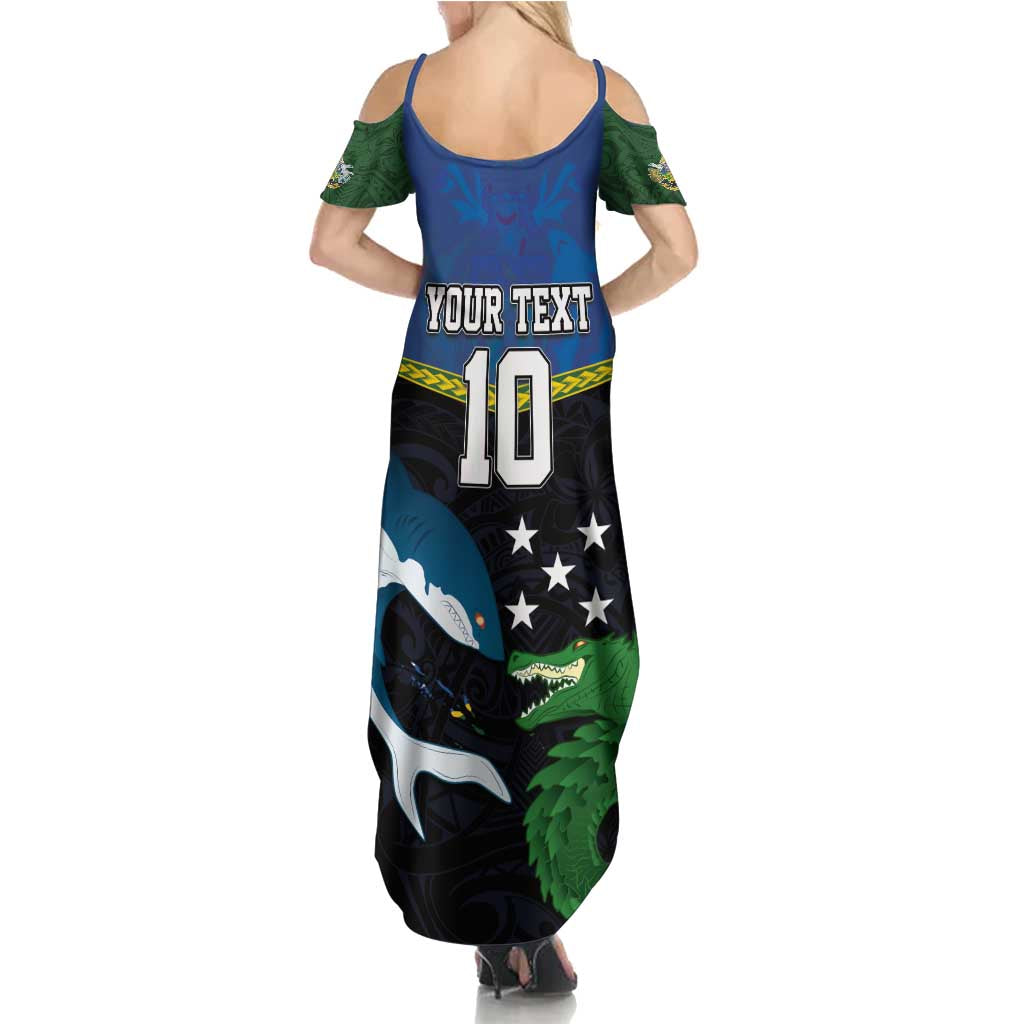 Custom Solomon Islands Rugby Family Matching Summer Maxi Dress and Hawaiian Shirt Arty Shark and Crocodile Solomon Islands National Emblems LT03 - Polynesian Pride
