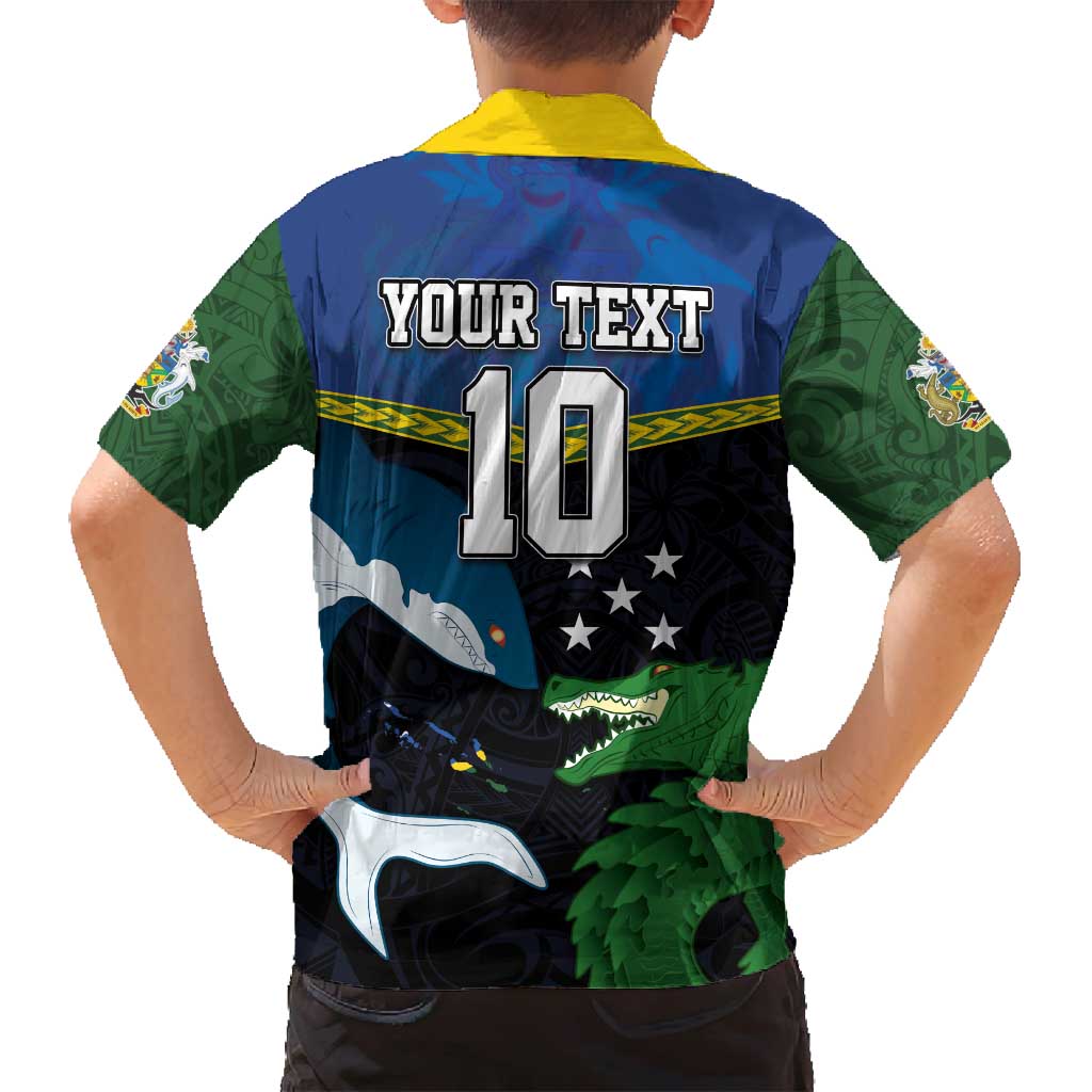 Custom Solomon Islands Rugby Family Matching Tank Maxi Dress and Hawaiian Shirt Arty Shark and Crocodile Solomon Islands National Emblems LT03 - Polynesian Pride