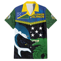 Custom Solomon Islands Rugby Family Matching Tank Maxi Dress and Hawaiian Shirt Arty Shark and Crocodile Solomon Islands National Emblems LT03 Dad's Shirt - Short Sleeve Blue - Polynesian Pride