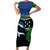 Custom Solomon Islands Rugby Short Sleeve Bodycon Dress Arty Shark and Crocodile Solomon Islands National Emblems
