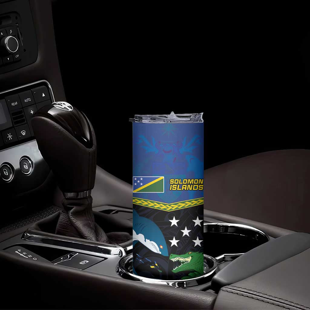 Custom Solomon Islands Rugby Skinny Tumbler Arty Shark and Crocodile Solomon Islands National Emblems