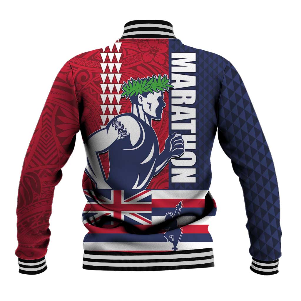 Honolulu Running 2024 Baseball Jacket Marathon Competition Hula Runner and Kakau Art Tattoo