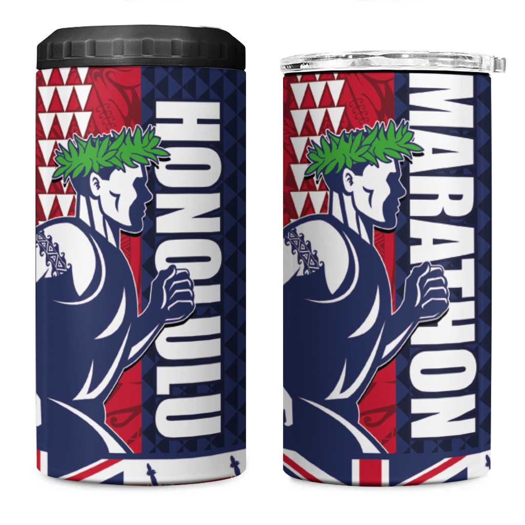 Honolulu Running 2024 4 in 1 Can Cooler Tumbler Marathon Competition Hula Runner and Kakau Art Tattoo LT03 One Size: 16 oz Blue - Polynesian Pride