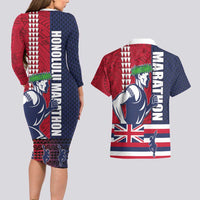 Honolulu Running 2024 Couples Matching Long Sleeve Bodycon Dress and Hawaiian Shirt Marathon Competition Hula Runner and Kakau Art Tattoo LT03 - Polynesian Pride