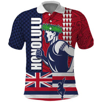 Honolulu Running 2024 Polo Shirt Marathon Competition Hula Runner and Kakau Art Tattoo LT03 Blue - Polynesian Pride