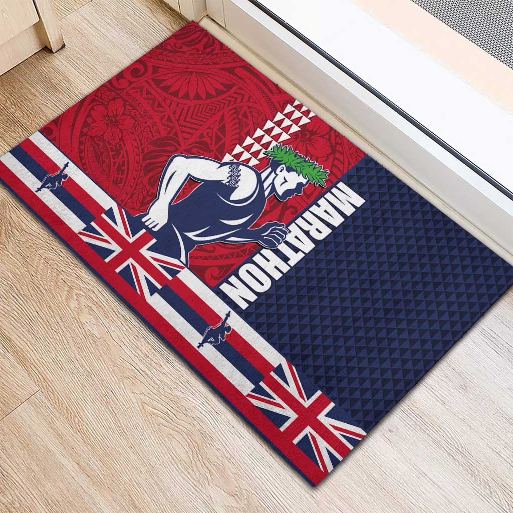Honolulu Running 2024 Rubber Doormat Marathon Competition Hula Runner and Kakau Art Tattoo