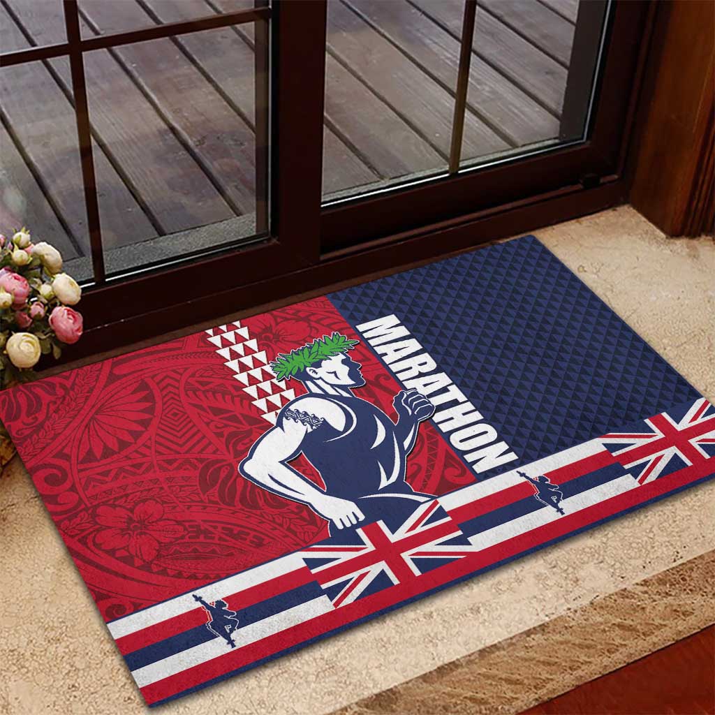 Honolulu Running 2024 Rubber Doormat Marathon Competition Hula Runner and Kakau Art Tattoo