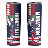 Honolulu Running 2024 Skinny Tumbler Marathon Competition Hula Runner and Kakau Art Tattoo LT03 Blue - Polynesian Pride