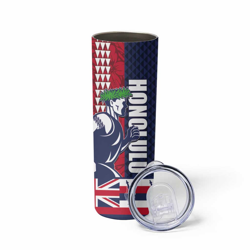 Honolulu Running 2024 Skinny Tumbler Marathon Competition Hula Runner and Kakau Art Tattoo LT03 - Polynesian Pride
