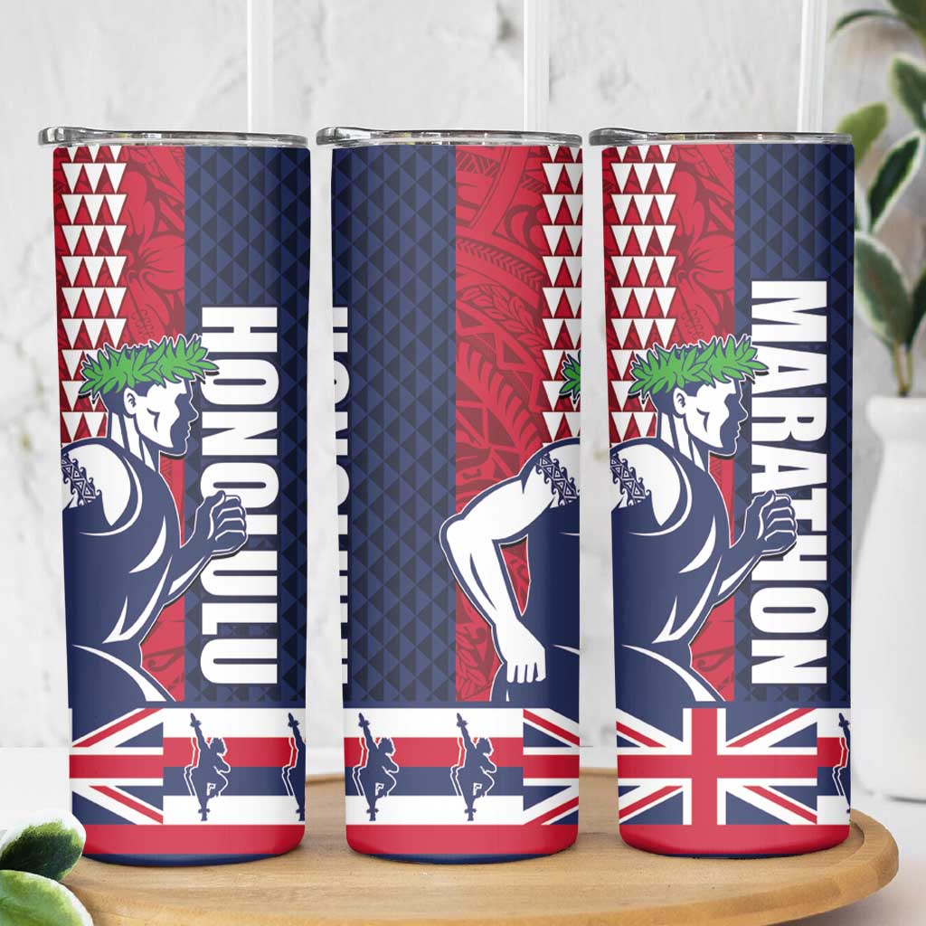 Honolulu Running 2024 Skinny Tumbler Marathon Competition Hula Runner and Kakau Art Tattoo LT03 - Polynesian Pride