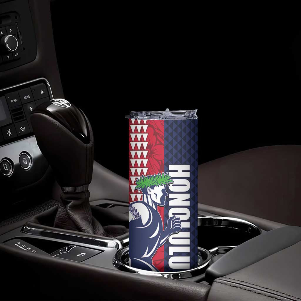 Honolulu Running 2024 Skinny Tumbler Marathon Competition Hula Runner and Kakau Art Tattoo LT03 - Polynesian Pride