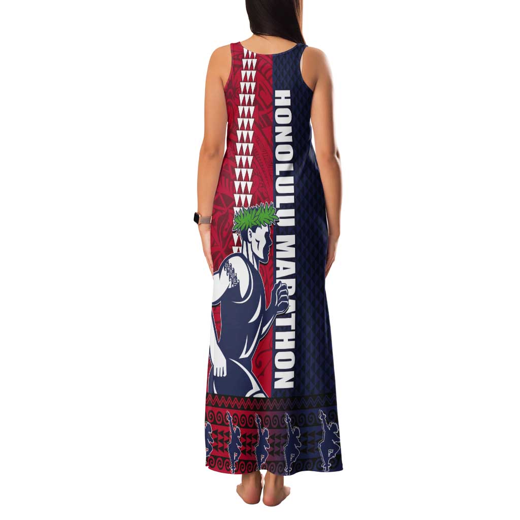 Honolulu Running 2024 Tank Maxi Dress Marathon Competition Hula Runner and Kakau Art Tattoo