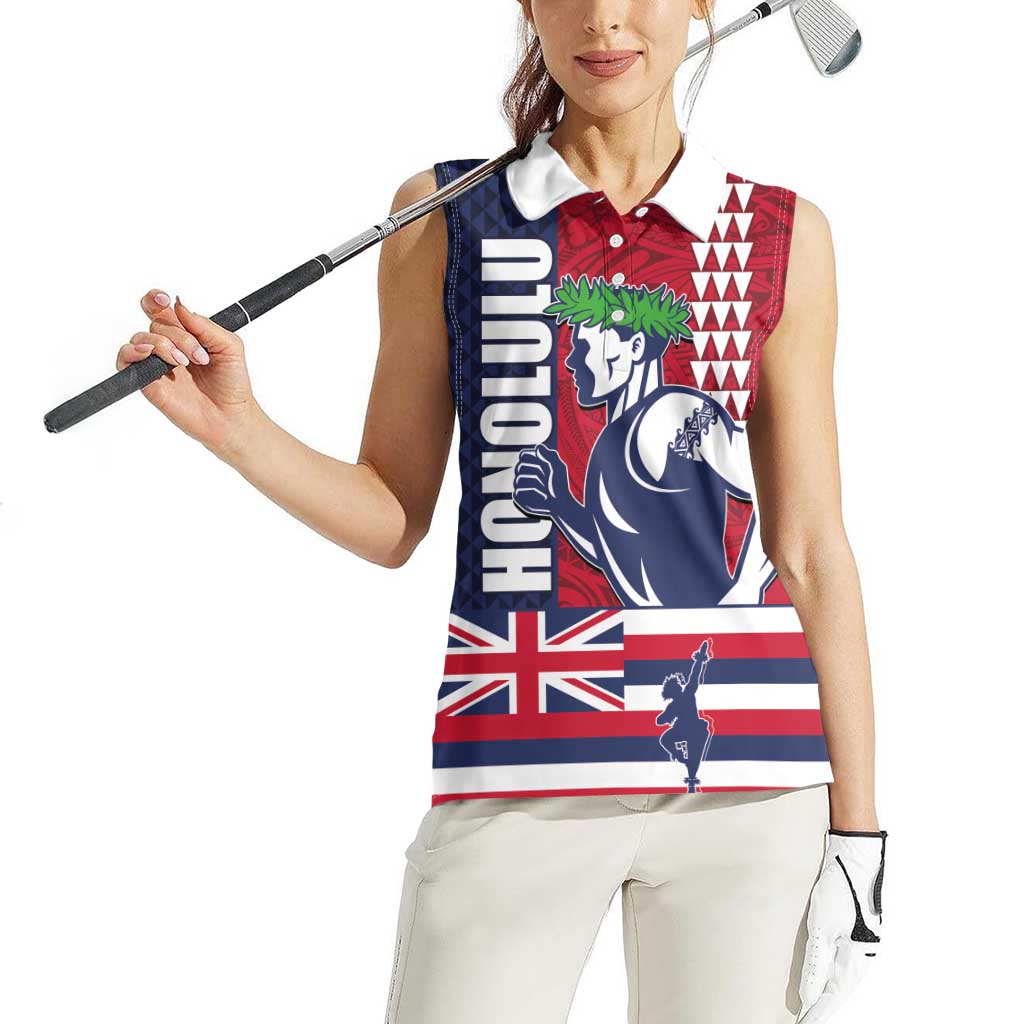 Honolulu Running 2024 Women Sleeveless Polo Shirt Marathon Competition Hula Runner and Kakau Art Tattoo LT03 - Polynesian Pride