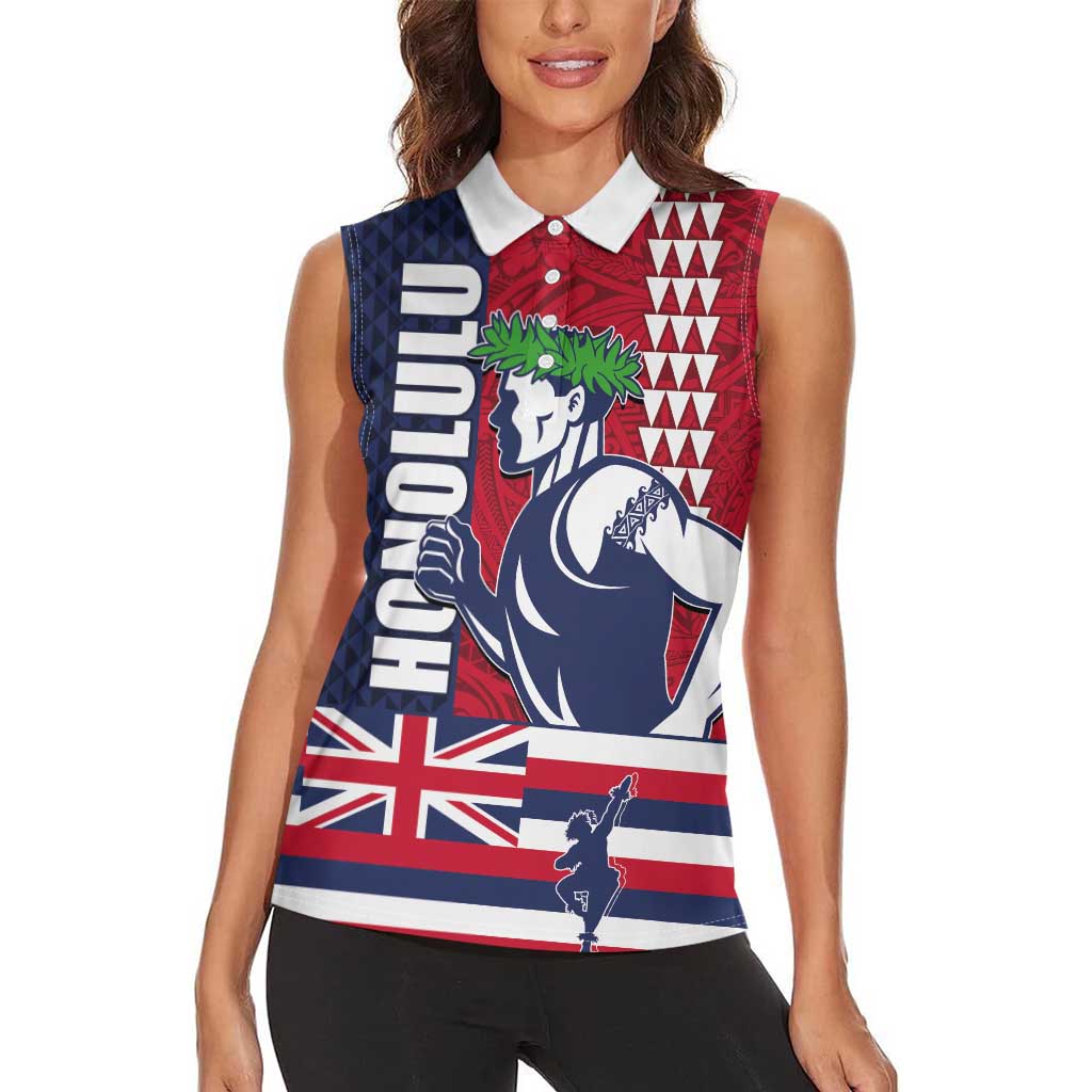 Honolulu Running 2024 Women Sleeveless Polo Shirt Marathon Competition Hula Runner and Kakau Art Tattoo LT03 - Polynesian Pride