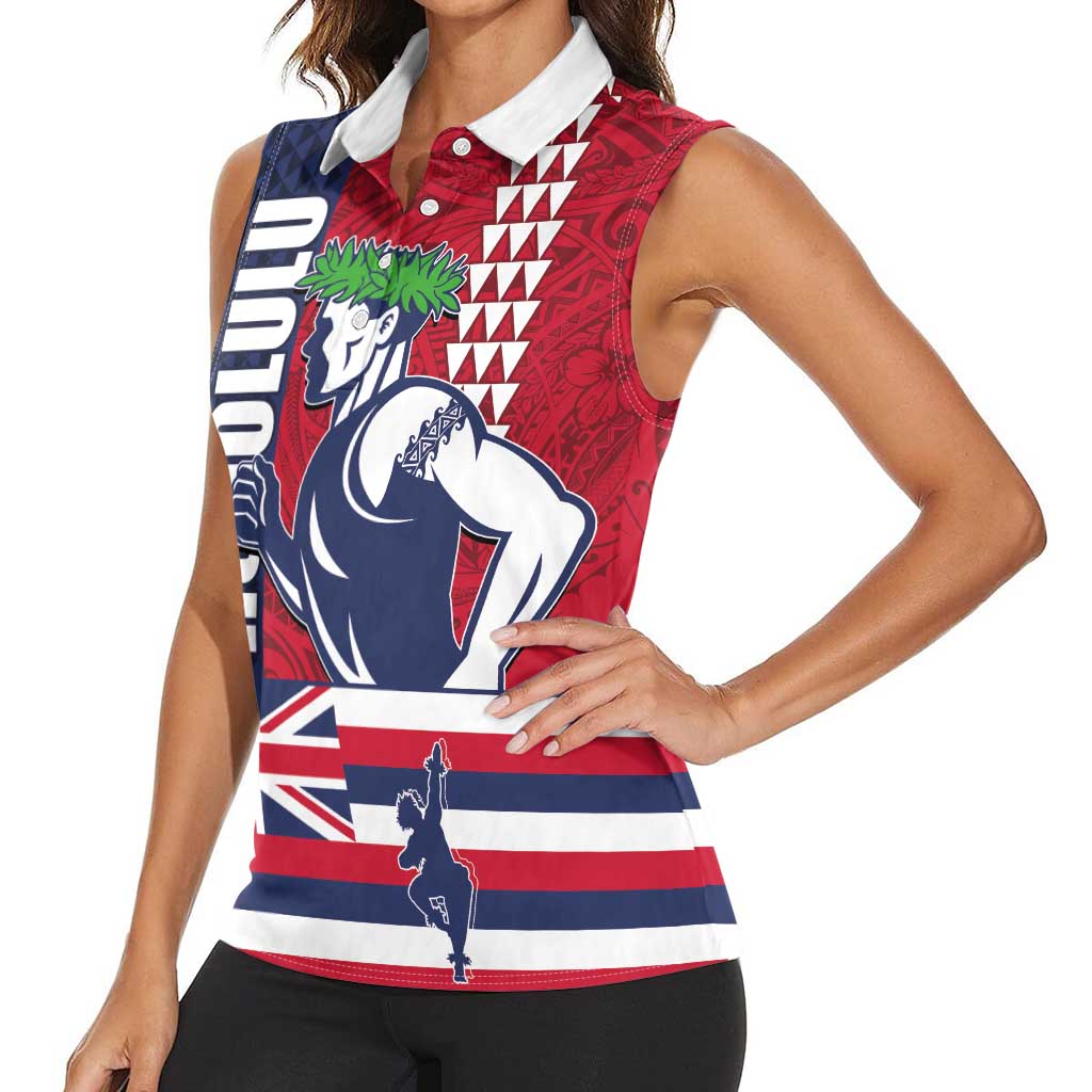 Honolulu Running 2024 Women Sleeveless Polo Shirt Marathon Competition Hula Runner and Kakau Art Tattoo LT03 - Polynesian Pride