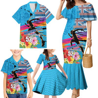 Honolulu Anniversary 52nd Running Family Matching Mermaid Dress and Hawaiian Shirt Marathon Competition Kakau Pattern Blue Color LT03 - Polynesian Pride