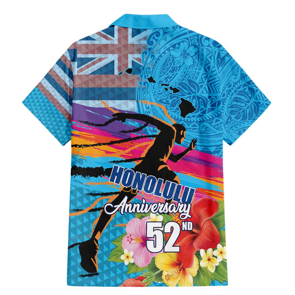 Honolulu Anniversary 52nd Running Family Matching Mermaid Dress and Hawaiian Shirt Marathon Competition Kakau Pattern Blue Color LT03 - Polynesian Pride