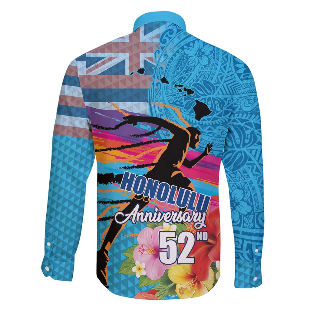 Honolulu Anniversary 52nd Running Family Matching Mermaid Dress and Hawaiian Shirt Marathon Competition Kakau Pattern Blue Color LT03 - Polynesian Pride
