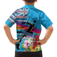 Honolulu Anniversary 52nd Running Family Matching Off Shoulder Maxi Dress and Hawaiian Shirt Marathon Competition Kakau Pattern Blue Color LT03 - Polynesian Pride