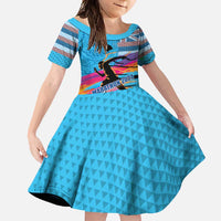 Honolulu Anniversary 52nd Running Family Matching Off Shoulder Maxi Dress and Hawaiian Shirt Marathon Competition Kakau Pattern Blue Color LT03 Daughter's Dress Blue - Polynesian Pride